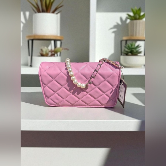 Badgley Mischka Diamond Quilted Crossbody Bag With Pearls Purple (New) - Picture 8 of 14